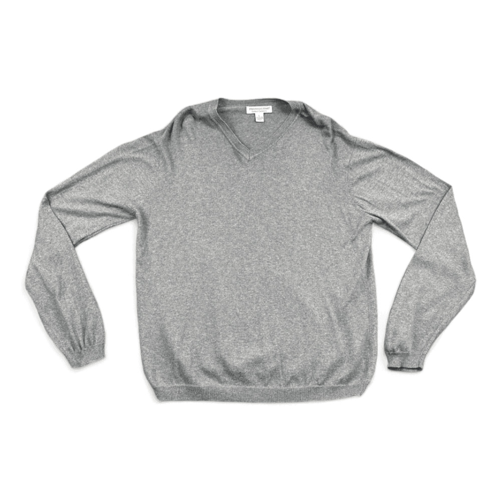 Pronto Uomo Sweater Adult LARGE Gray Cashmere Cotton Blend V Neck Mens Casual